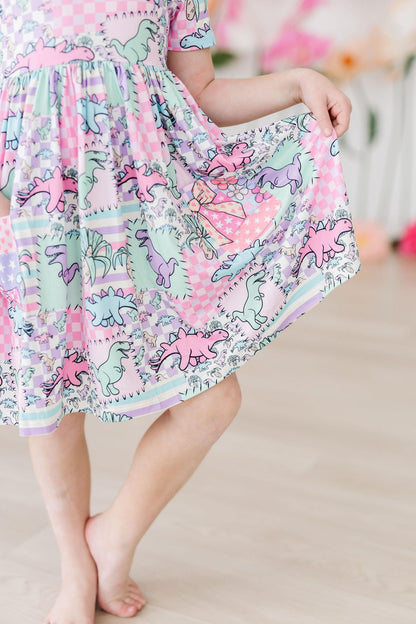 SALE Quilted Dinos S/S Pocket Twirl Dress
