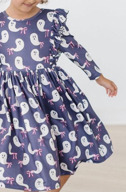 SALE Tied with a Boo 3/4 Ruffle Twirl Dress