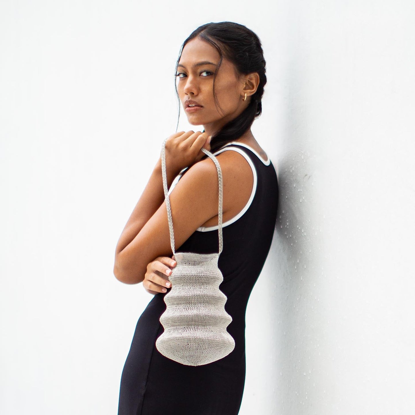 The Shell Handwoven Wire Bag In Silver