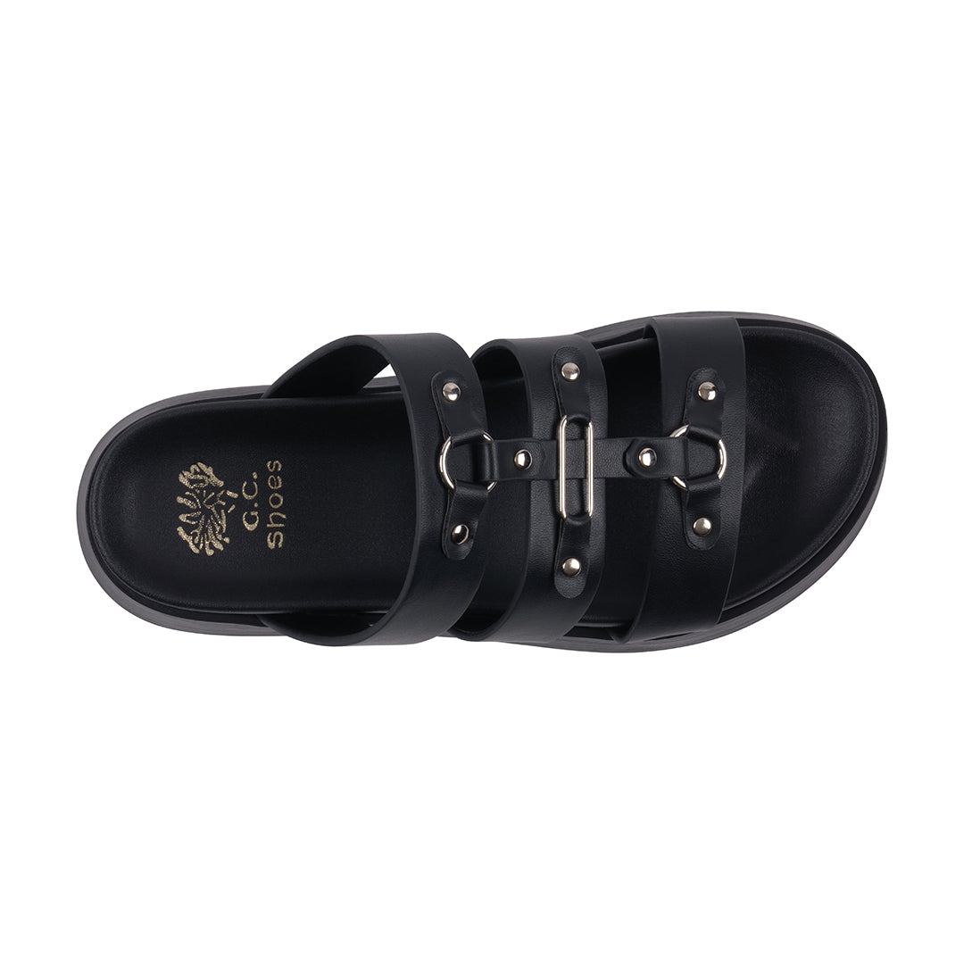 Women's Stevie Black Strappy Slide Platform Sandals