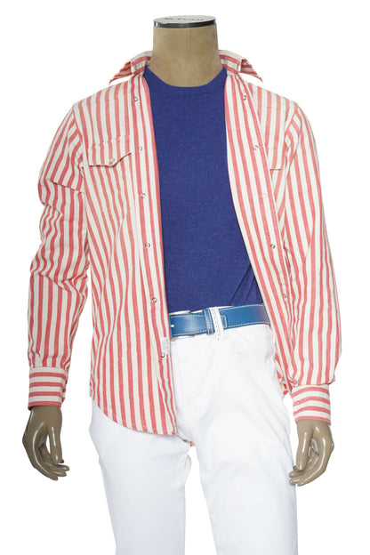 Sartorio Jumbo Pinstripe Denim Snap Button Cotton Overshirt