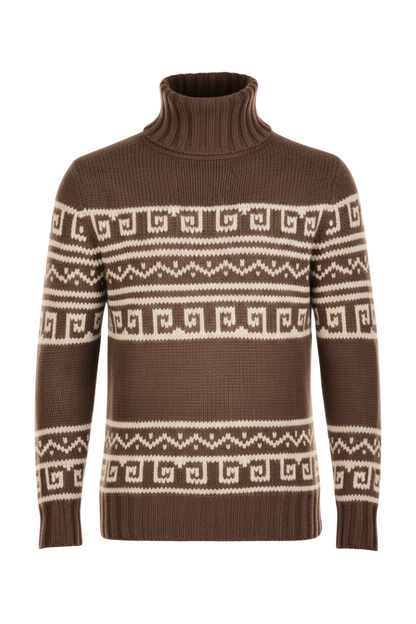 Manrico Cashmere Tribal Pattered Turtleneck Thick Knit Sweater