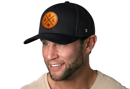 Dallas Trucker Hat Leather  |  Black DAL X Snapback
