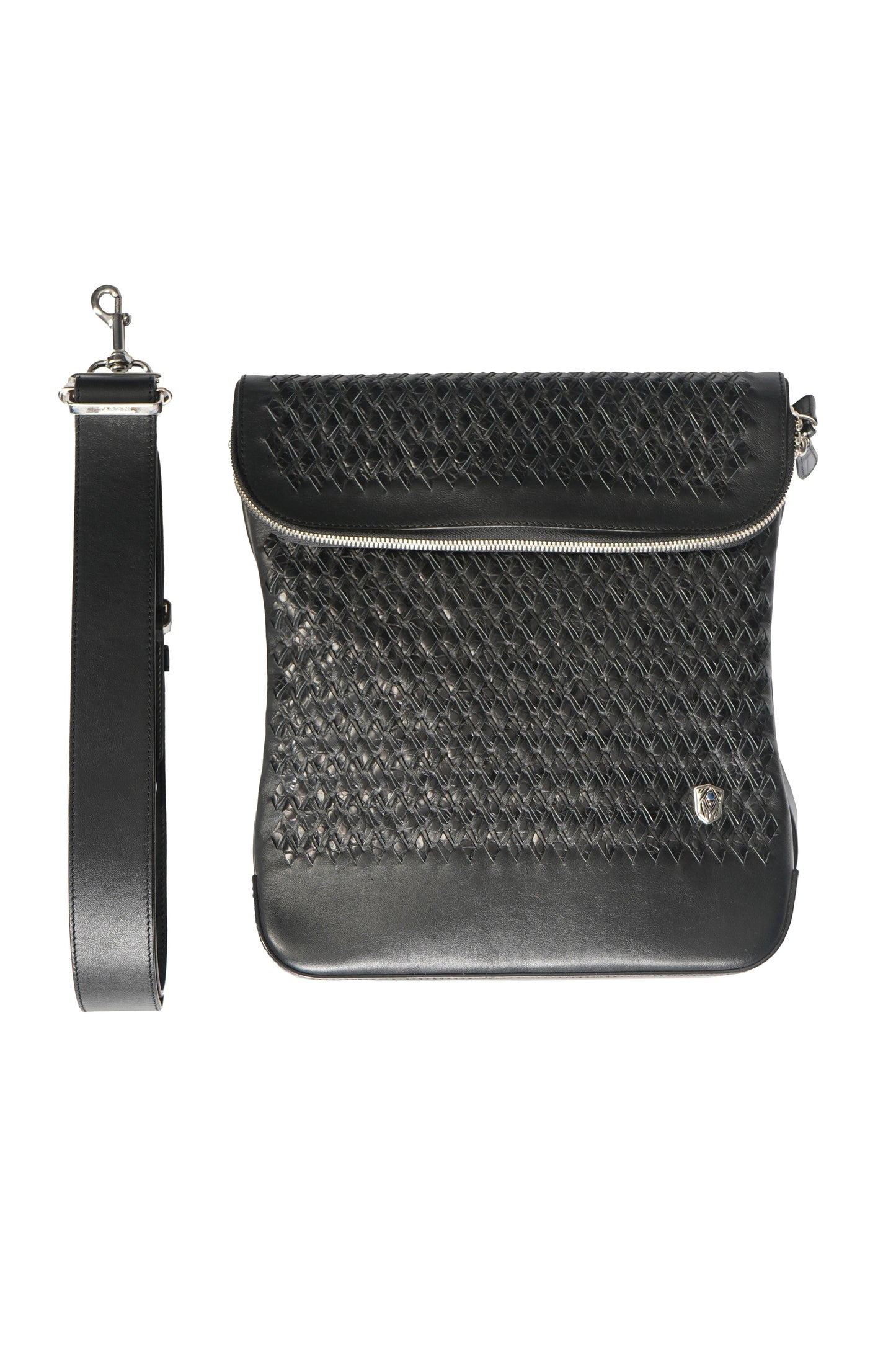 Tardini Woven Full-Grain Calfskin-Alligator Leather Messenger Bag