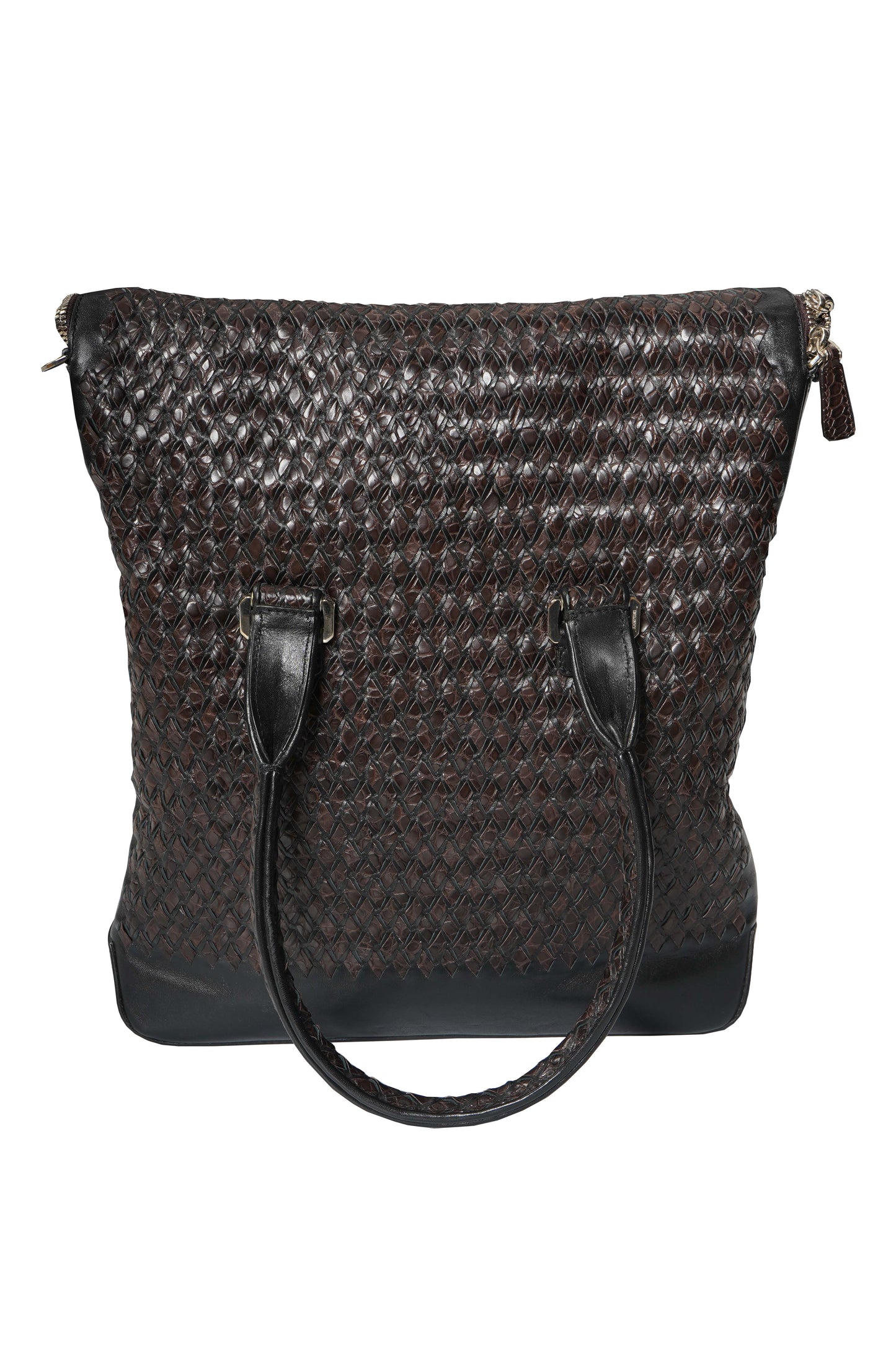 Tardini Woven Full-Grain Calfskin-Aligator Leather Vertical Briefcase Tote