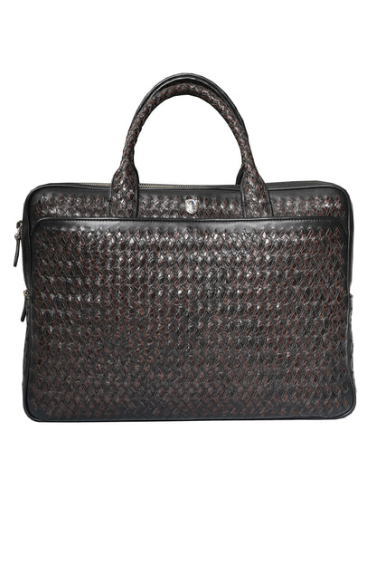 Tardini Woven Full-Grain Calfskin-Alligator Leather Briefcase Bag