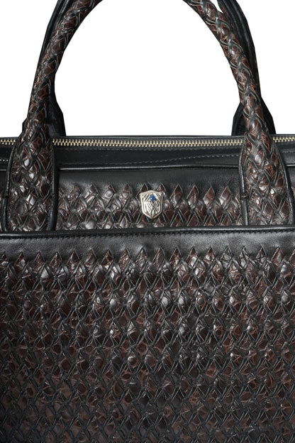 Tardini Woven Full-Grain Calfskin-Alligator Leather Briefcase Bag