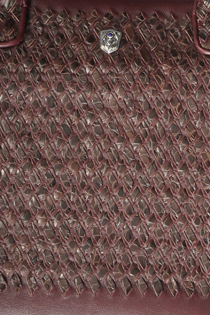 Tardini Woven Full-Grain Calfskin-Alligator Leather Briefcase Bag