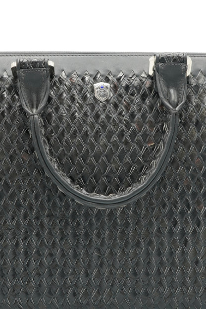 Tardini Woven Full-Grain Calfskin-Alligator Leather Business Tote Bag