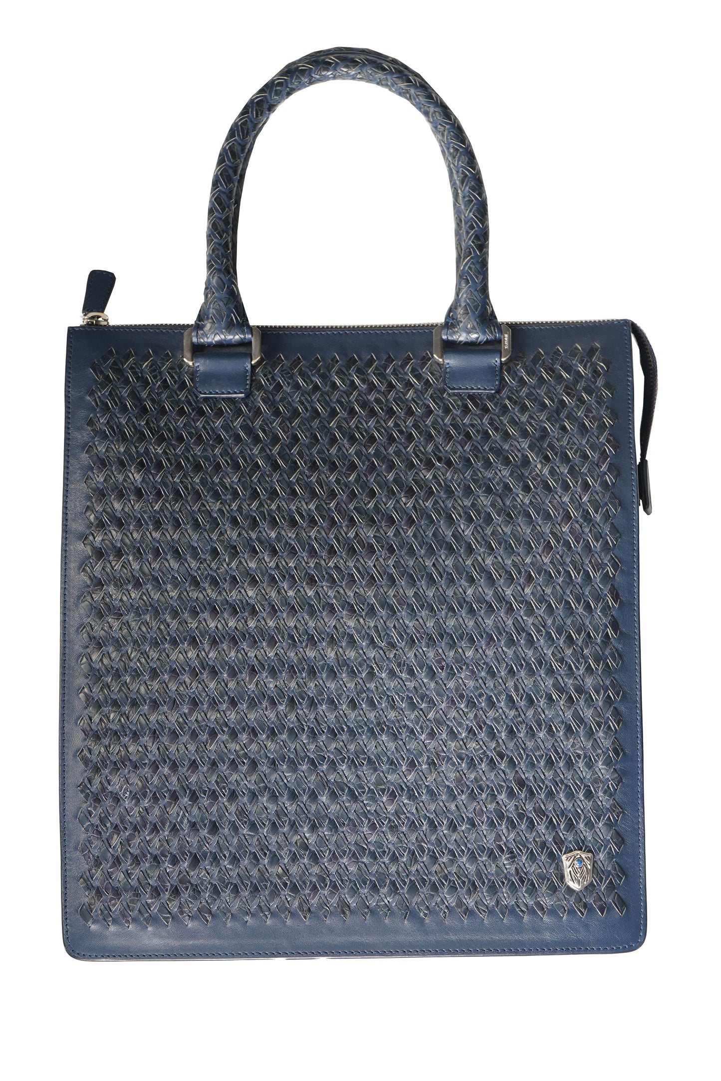 Tardini Woven Full-Grain Calfskin-Alligator Leather Business Tote Bag