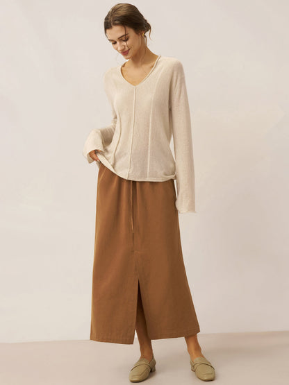 Lyocell Linen Drawstring Split Maxi Skirt SAMANTHA