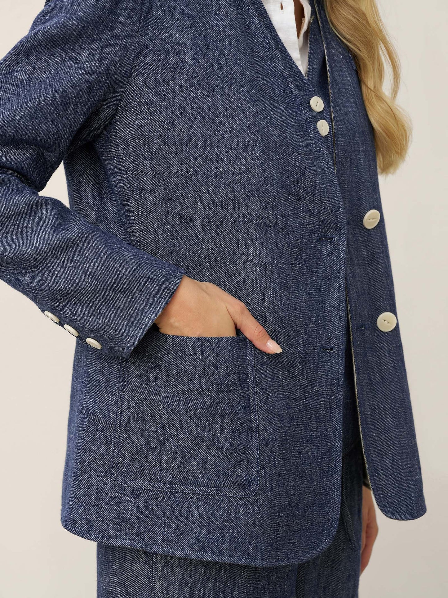 Tencel Linen Reversible Denim Texture V Neck Jacket ELLIE