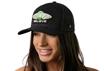 Believe Trucker Hat  |  Black Alien UAP Snapback