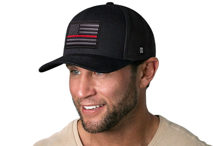 Thin Red Line Trucker Hat  |  Black Fire Tactical Snapback