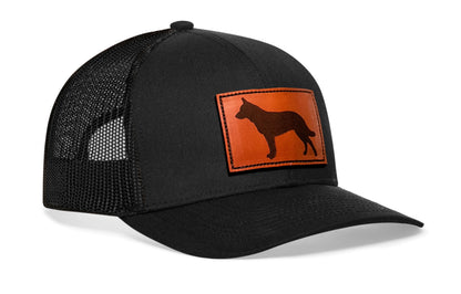 German Shepherd Trucker Hat Leather  |  Black Dog Snapback