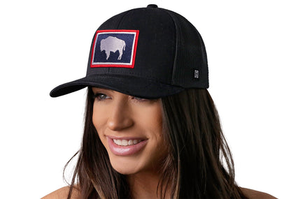 Wyoming Flag Trucker Hat  |  Black WY Snapback