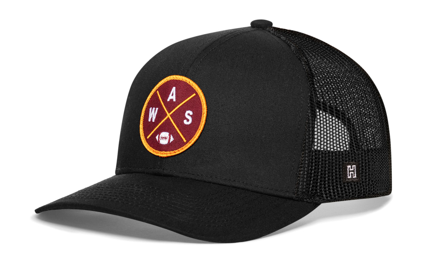 Washington DC Trucker Hat  |  Black WAS X Football Snapback
