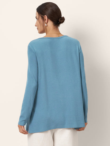 Wool-Blend Sweetheart Pleated Long Sleeve Top AMBER