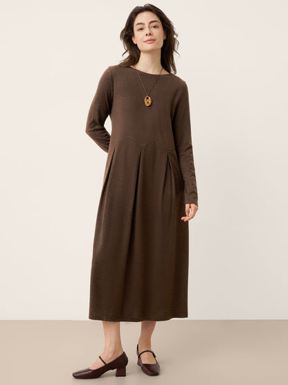 Wool Arc-Panel Sculpted Pleats Maxi Dress CALISTA