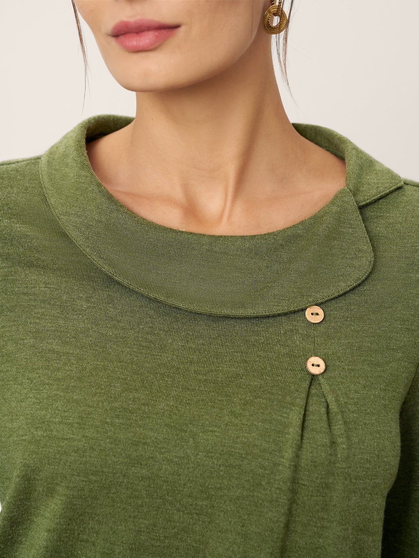 Wool Asymmetric Pleated Long Sleeve Top ARLETTE