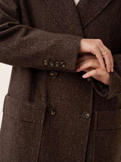 Wool Silk Double-Breasted Lapel Coat SAPPHIRE
