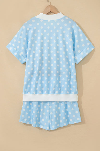 Polka Dot Colorblock Mock Neck & Shorts Set