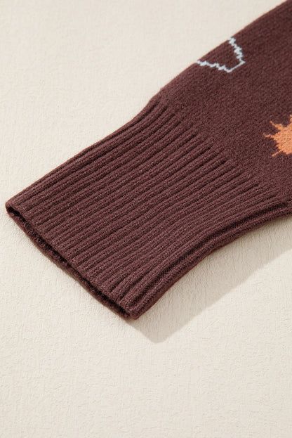 Brown Cowgirl Fashion Print Casual Sweater