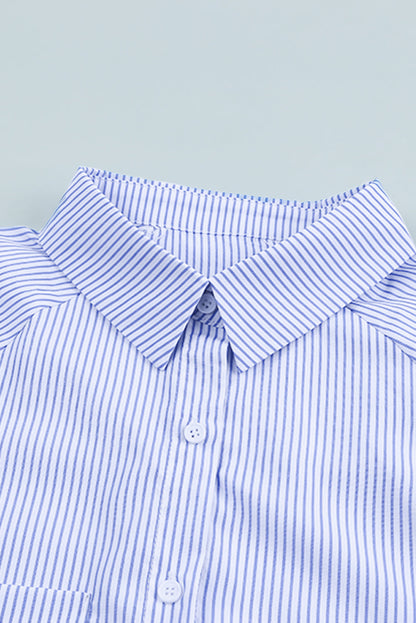Stripe Smocked Long Sleeve Button-Up Shirt