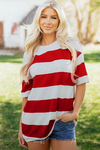 Stripe Colorblock Short Sleeve Oversize Tunic Tee