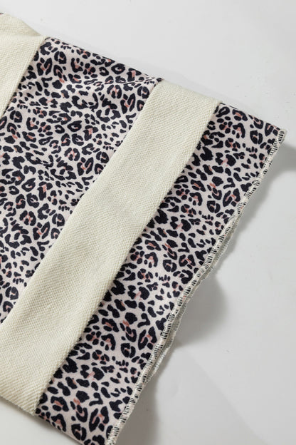 Plus Size Leopard Patchwork V-Neck Short Sleeve Top