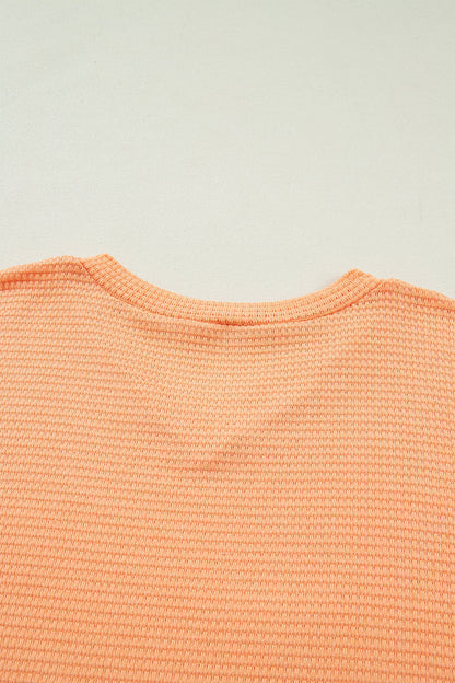 Solid Waffle Knit V-Neck Short Sleeve Top