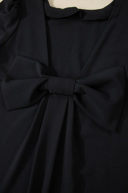 Solid Backless Bow Tie Short Sleeve Mini Dress