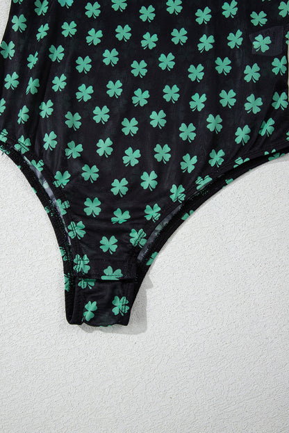 St Patrick Shamrock Mesh Long Sleeve Bodysuit
