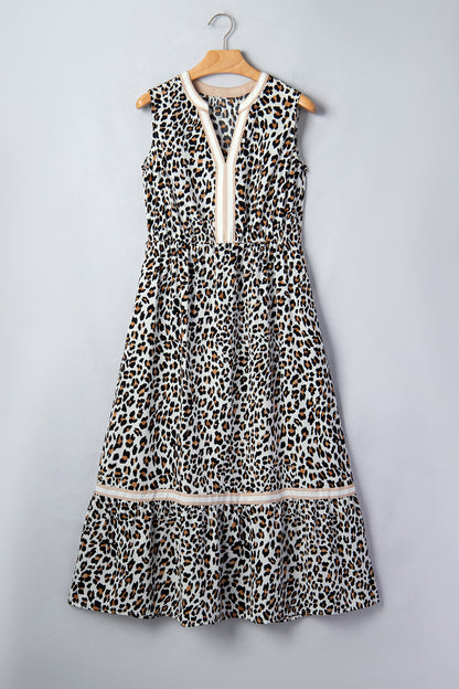 Leopard Colorblock Sleeveless Midi Dress