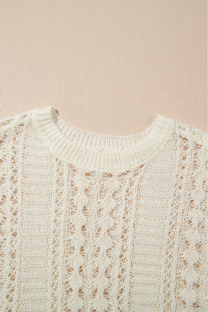 Hollow Out Knit 3/4 Drop Shoulder Sweater