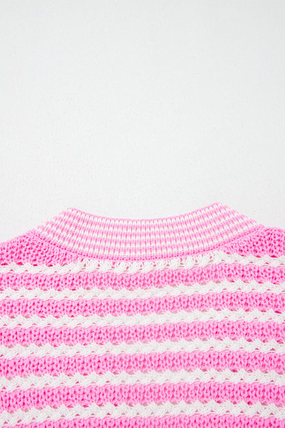 Stripe Bow Tie V-Neck Short Sleeve Sweater
