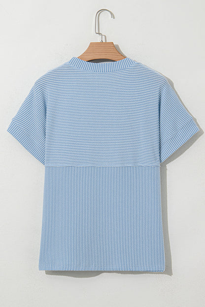 Solid Corded Knit Mock Neck T-Shirt