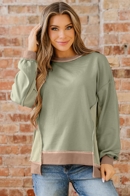 Colorblock Waffle Patchwork Oversize Sweatshirt