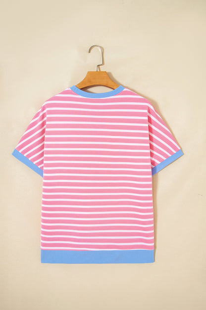 Stripe Contrast Trim Short Sleeve Top