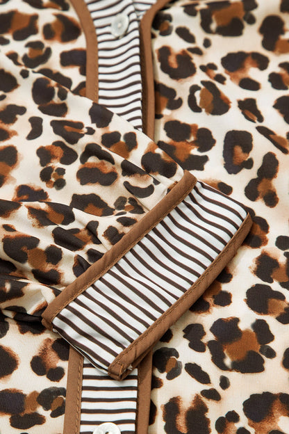 Leopard Stripe Trim V-Neck Mini Dress