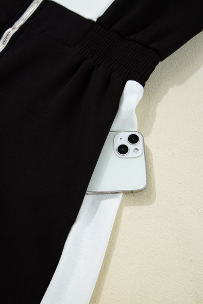 Colorblock Zip Front Collared Short Sleeve Romper