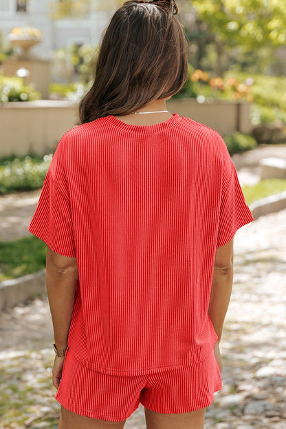 Solid Corded Short Sleeve Tee and Shorts Set