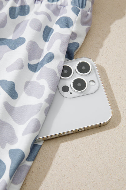 Camo Lapel Shirt & Drawstring Shorts Pajama Set