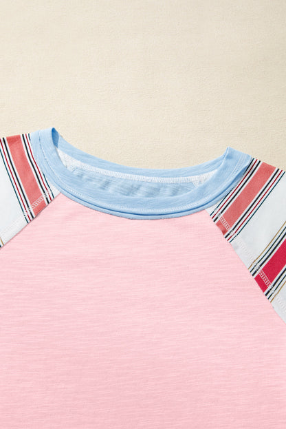 Stripe Patchwork Reverse Seam Long Sleeve Top