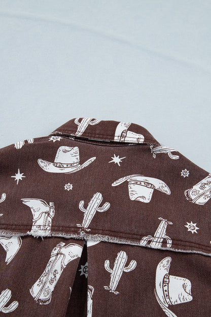 Western Cowgirl Cactus Raw Edge Denim Dress