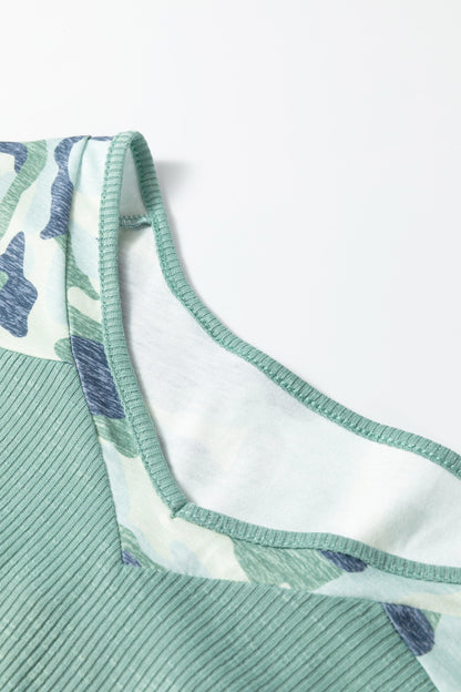 Plus Size Camo Patchwork Ribbed V-Neck Tee