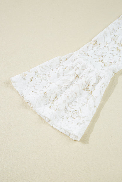 Solid Lace Crochet Bell Sleeve Blouse