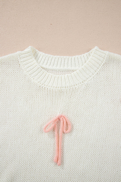 Contrast Bow Tie Short Sleeve Knit Sweater