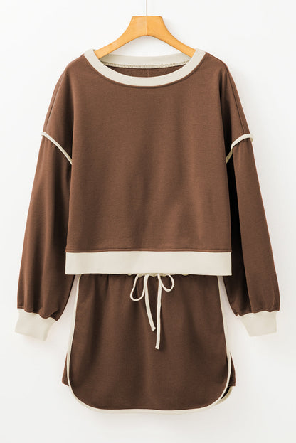 Colorblock Long Sleeve Top and Skort Set