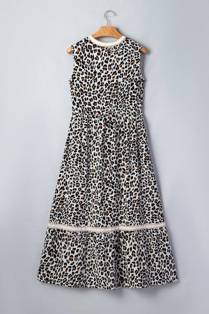 Leopard Colorblock Sleeveless Midi Dress